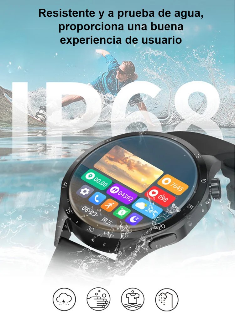  Reloj inteligente impermeable con medición de glucosa y frecuencia cardíaca