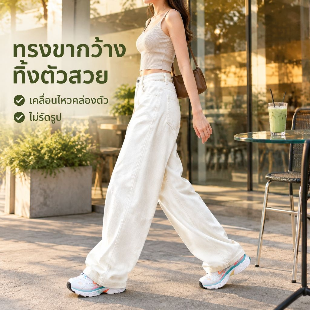 กางเกงยีนส์ขากว้างเอวสูงสำหรับผู้หญิง ใส่ได้ทั้งฤดูใบไม้ผลิและฤดูใบไม้ร่วง