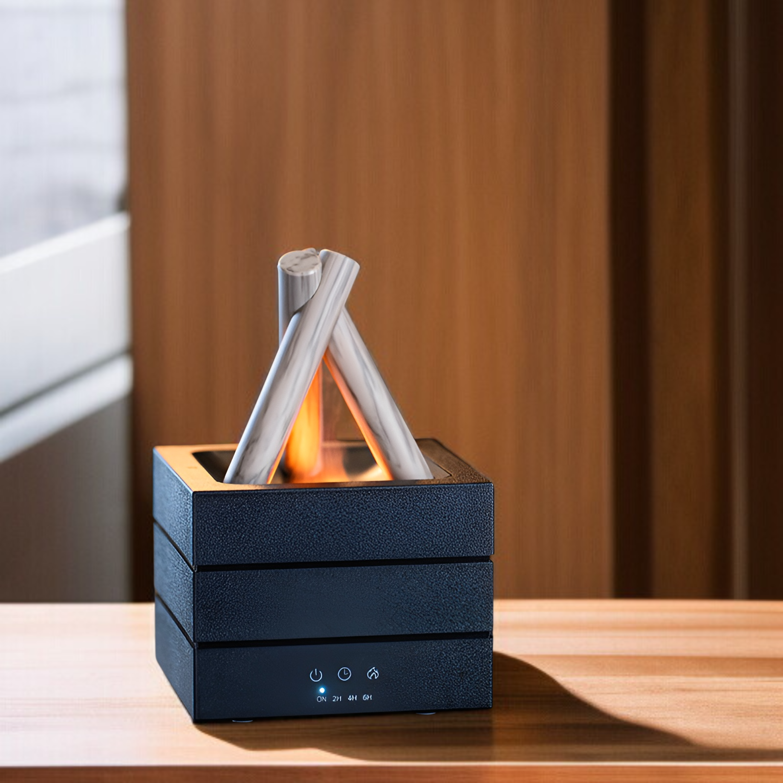 [2025新製品] 焚き火アロマセラピーディフューザー、3段階タイマー、自動電源オフ、空気燃焼防止、デスクトップUSBプラグイン、大容量ミスト、カラフルな炎ランプ、加湿器、エッセンシャルオイルディフュ