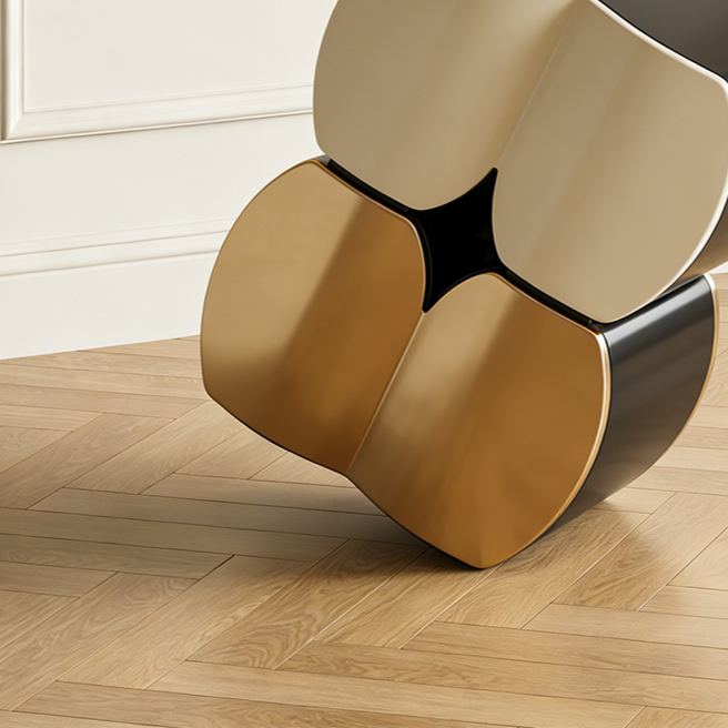 Vista lateral de mesita de noche con cajones y estantes