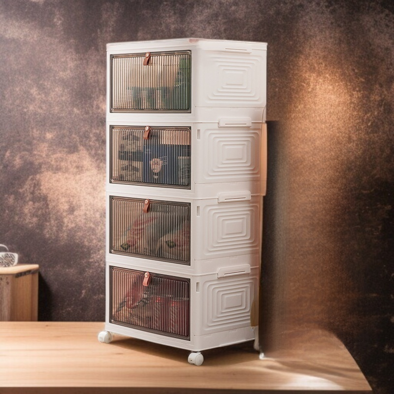 가정용 접이식 수납함 레이어드 투명 의류 정리함 사물함 장난감 수납함