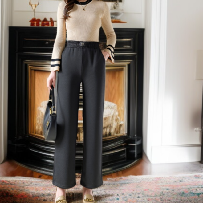 추동 시즌 따뜻한 와이드 팬츠 착용컷