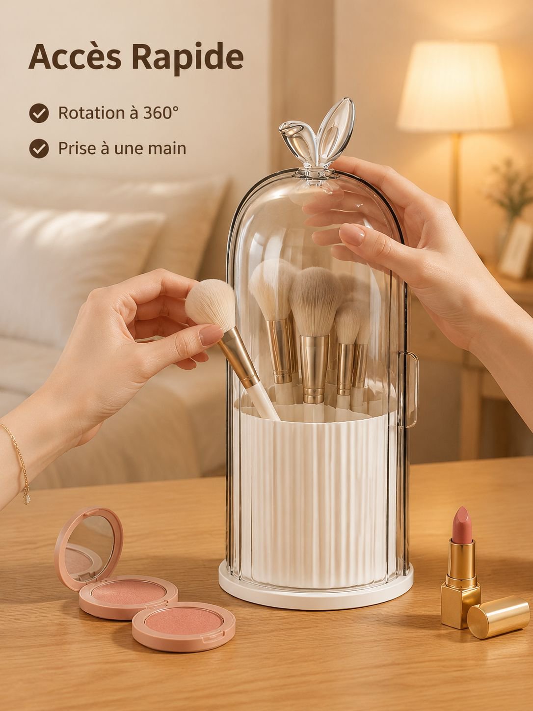 Rotating dustproof dressing table cosmetic storage box, makeup brush storage tube, desktop lipstick 