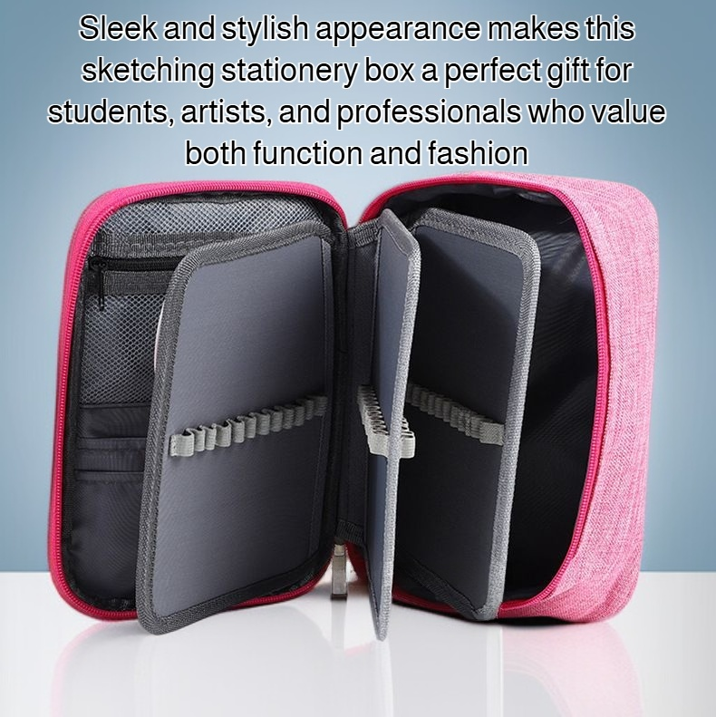 Durable stationery box holding pens, pencils, and erasers