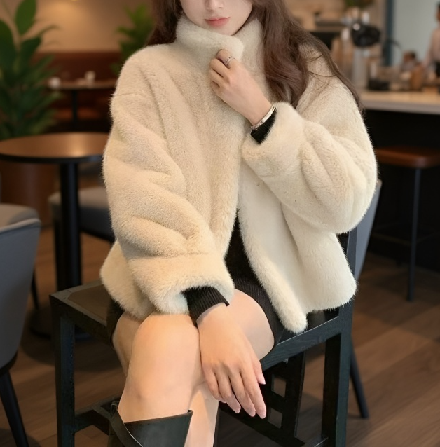 숏코트 여성 겨울 모직 차이나 스타일 에코 밍크 코트