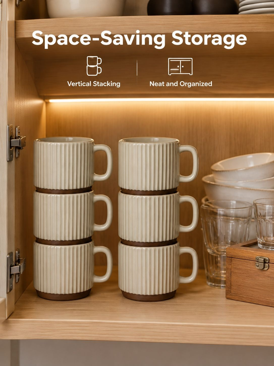 Modern and rustic blend in the beige coffee mug with stripes
