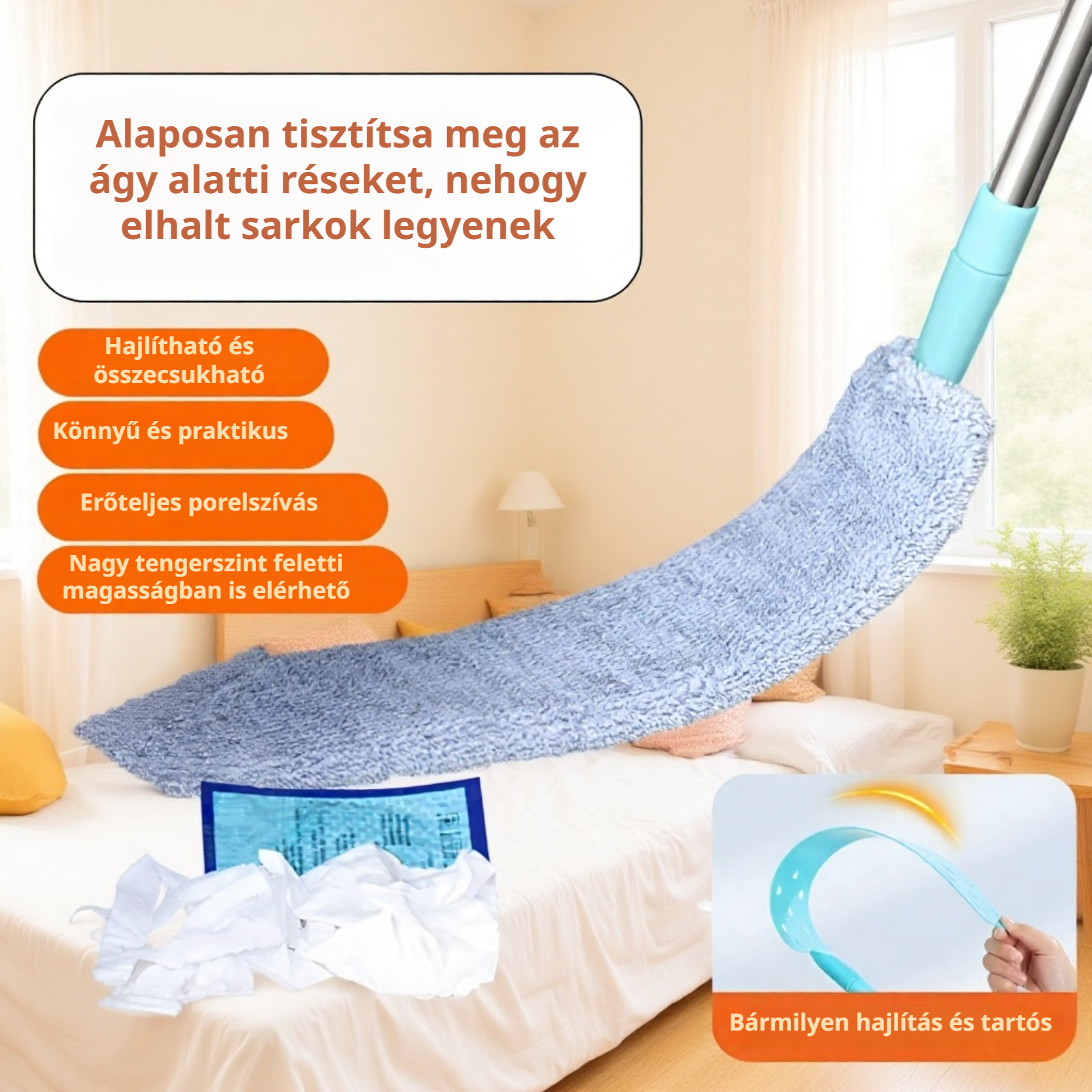 Állítható hosszúságú tisztító portörlő háztartási használatra
