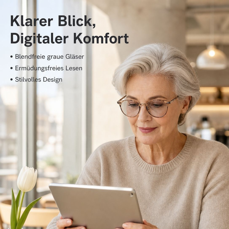 Elegante Seniorenbrille in dunklem Teebraun, ultraleicht mit grauen Gläsern