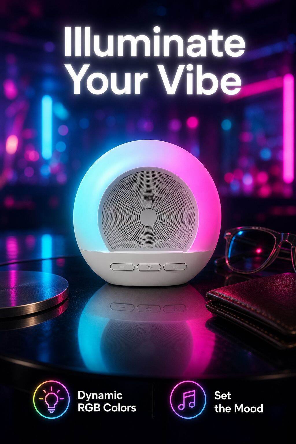 Colorful Ambient Lighting Mini Bluetooth Speaker with Built-in Microphone, Night Light Audio