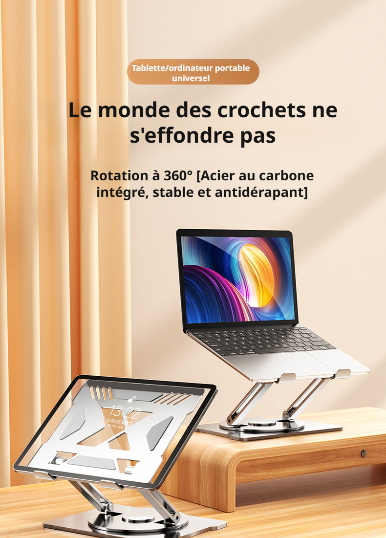Support rotatif à 360 degrés pour ordinateur portable sur un bureau
