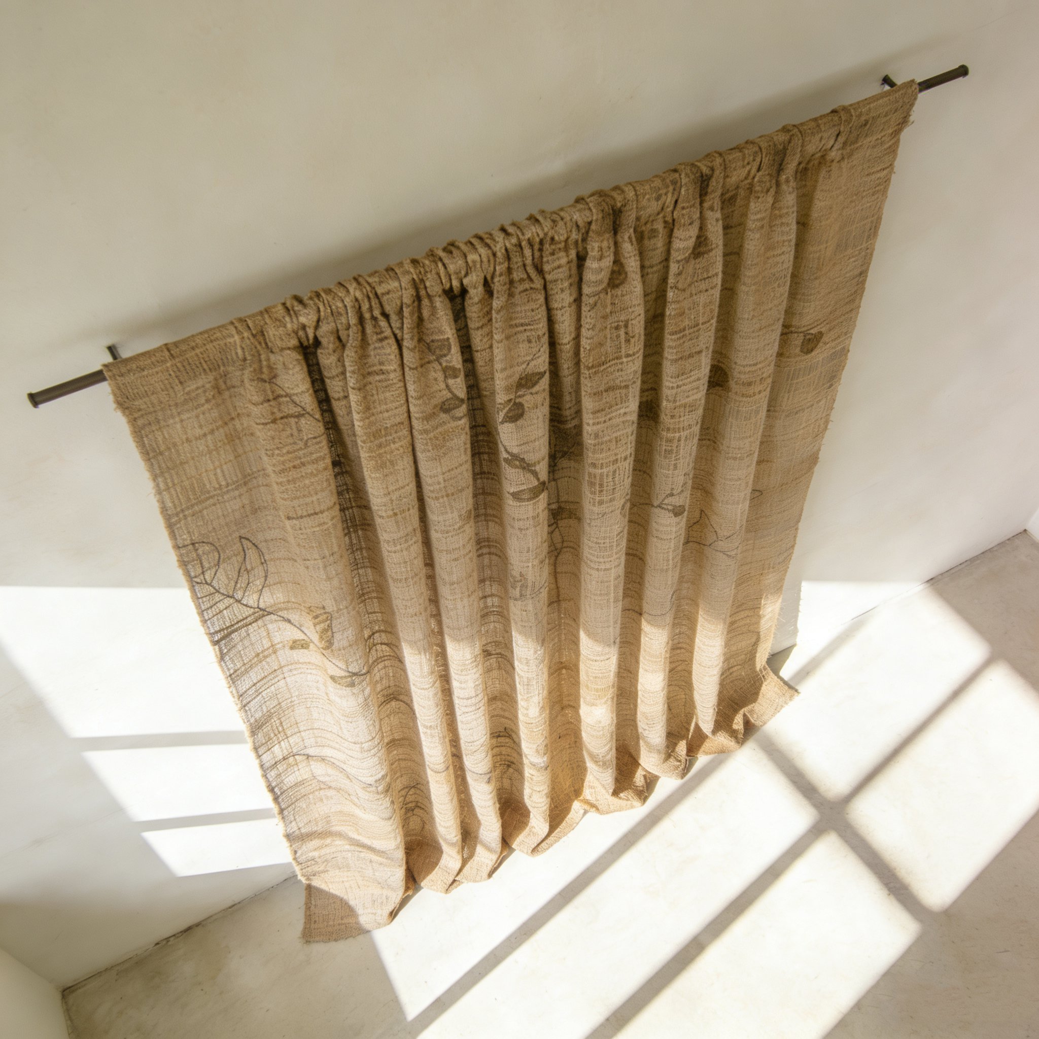 Juego de 2 cortinas de yute hechas a mano en ambiente natural