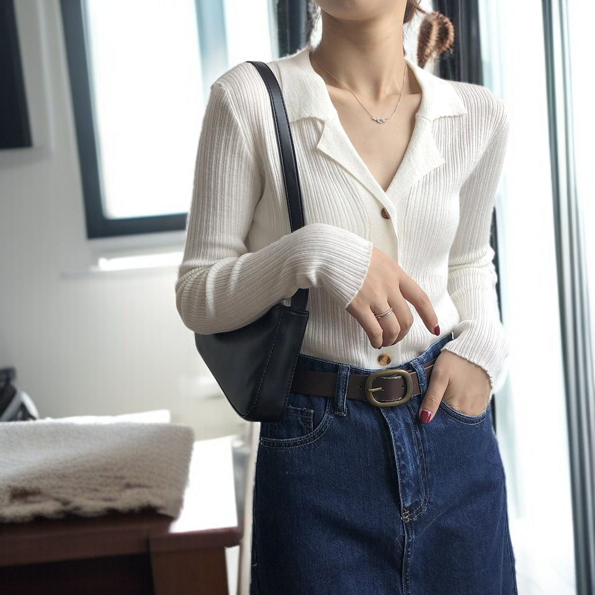 카디건 여자 카디건 슬림 솔리드 니트 스웨터 긴팔 이너 니트 날씬해 보이는 니트 니트 정장넥 긴팔 레깅스