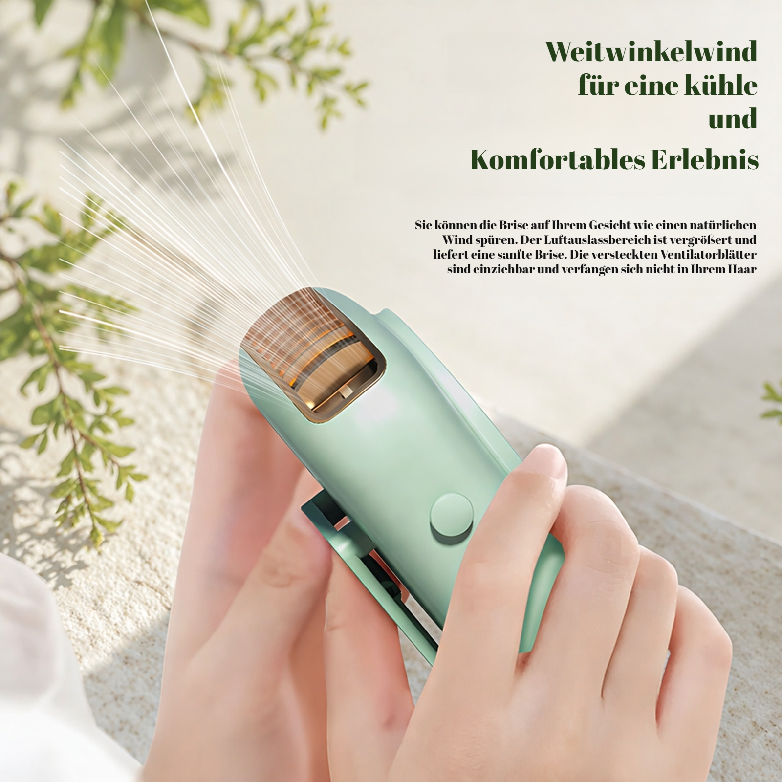 Intelligenter Mini-Nackenventilator mit digitaler Anzeige und siebenfarbiger Ambientebeleuchtung