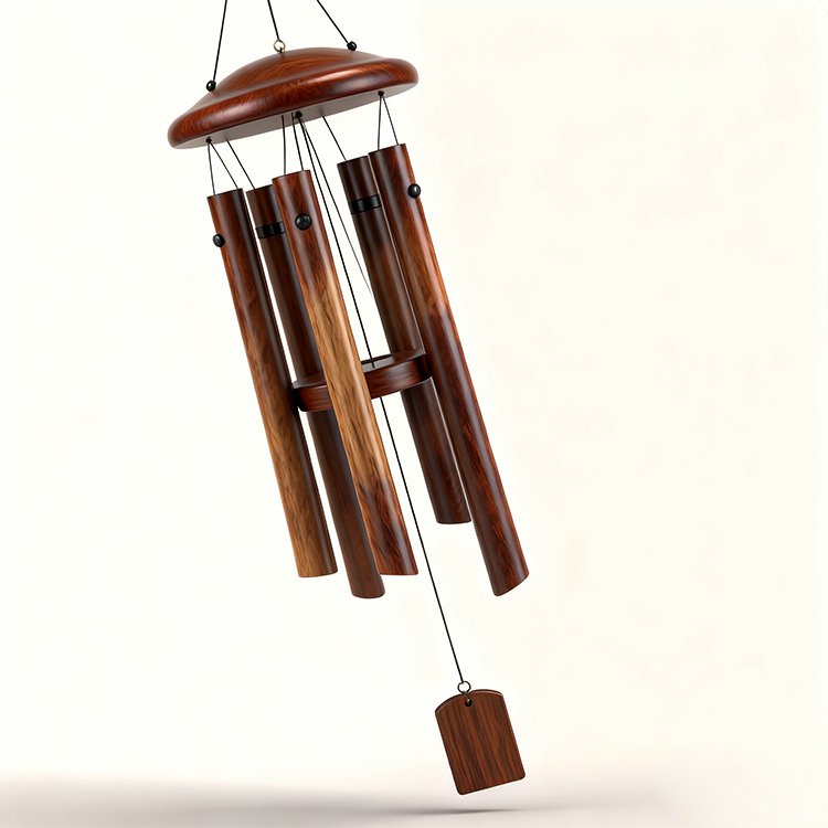 木製風鈴の細部と天然木の質感