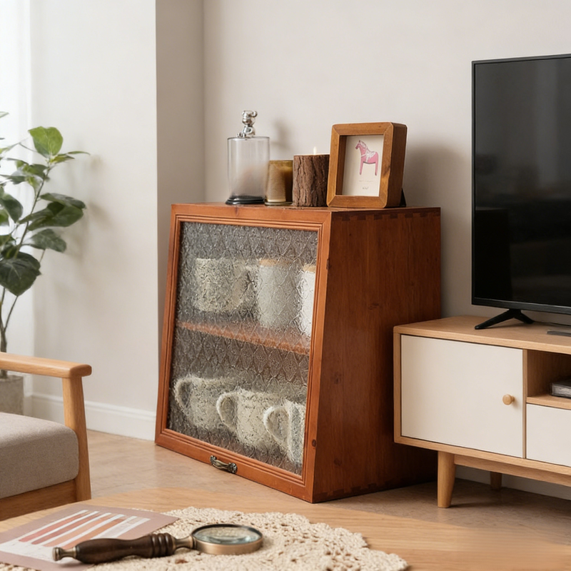 กล่องเก็บของชาไม้เนื้อแข็งกันฝุ่นสไตล์วินเทจ กล่องเก็บของอเนกประสงค์บนโต๊ะ