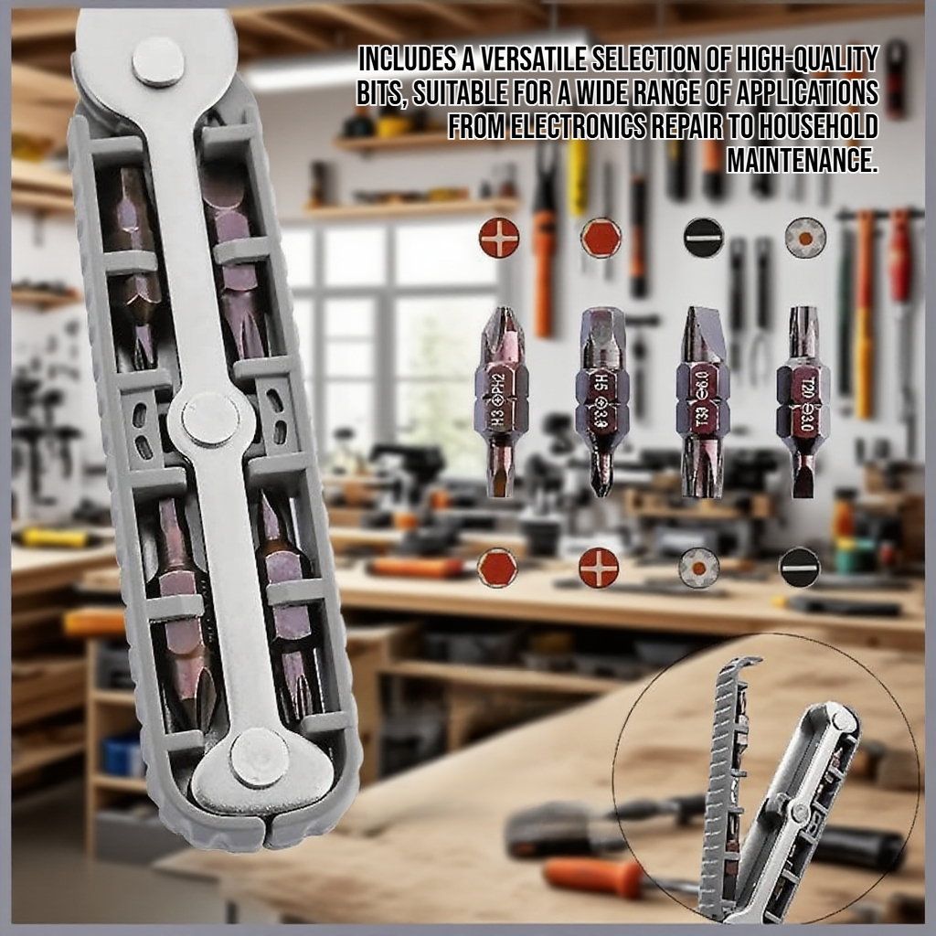 Narrow bidirectional ratchet screwdriver set