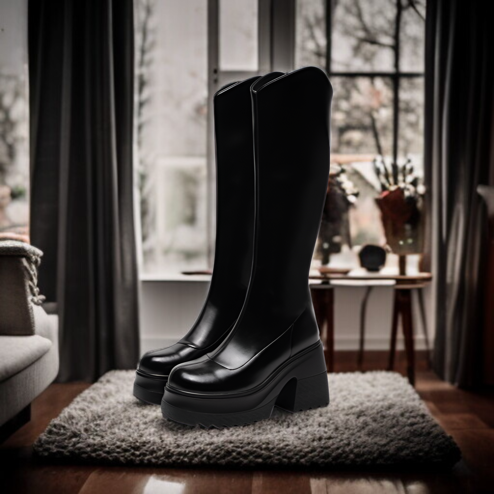 ブーツ レディース 2025 新作 10cm 厚底ハイブーツ Vネック ニーハイブーツ スモール 厚底ナイトブーツ