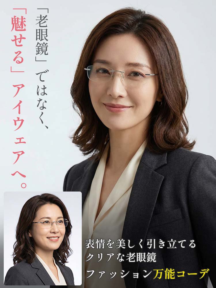 フチなしチタン調光老眼鏡