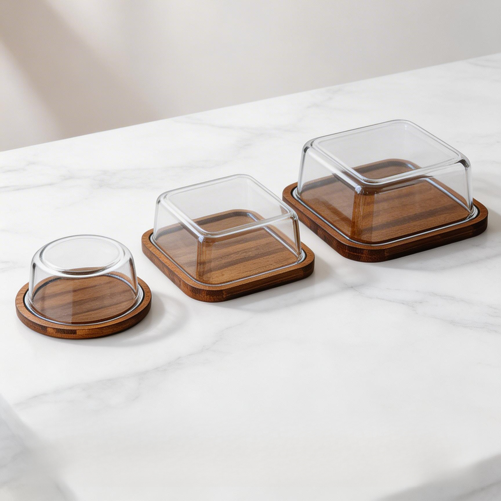 精巧なガラス蓋付き収納ボックス、カトラリープレート