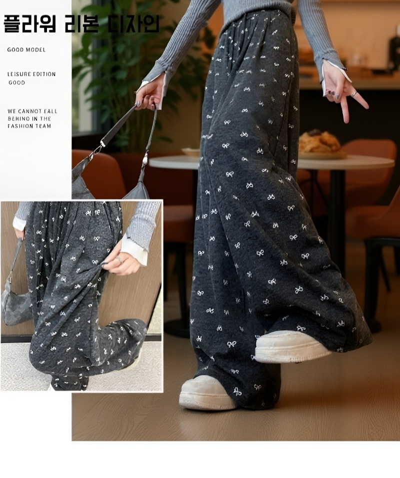 부드러운 소재의 여성 와이드 팬츠 디테일