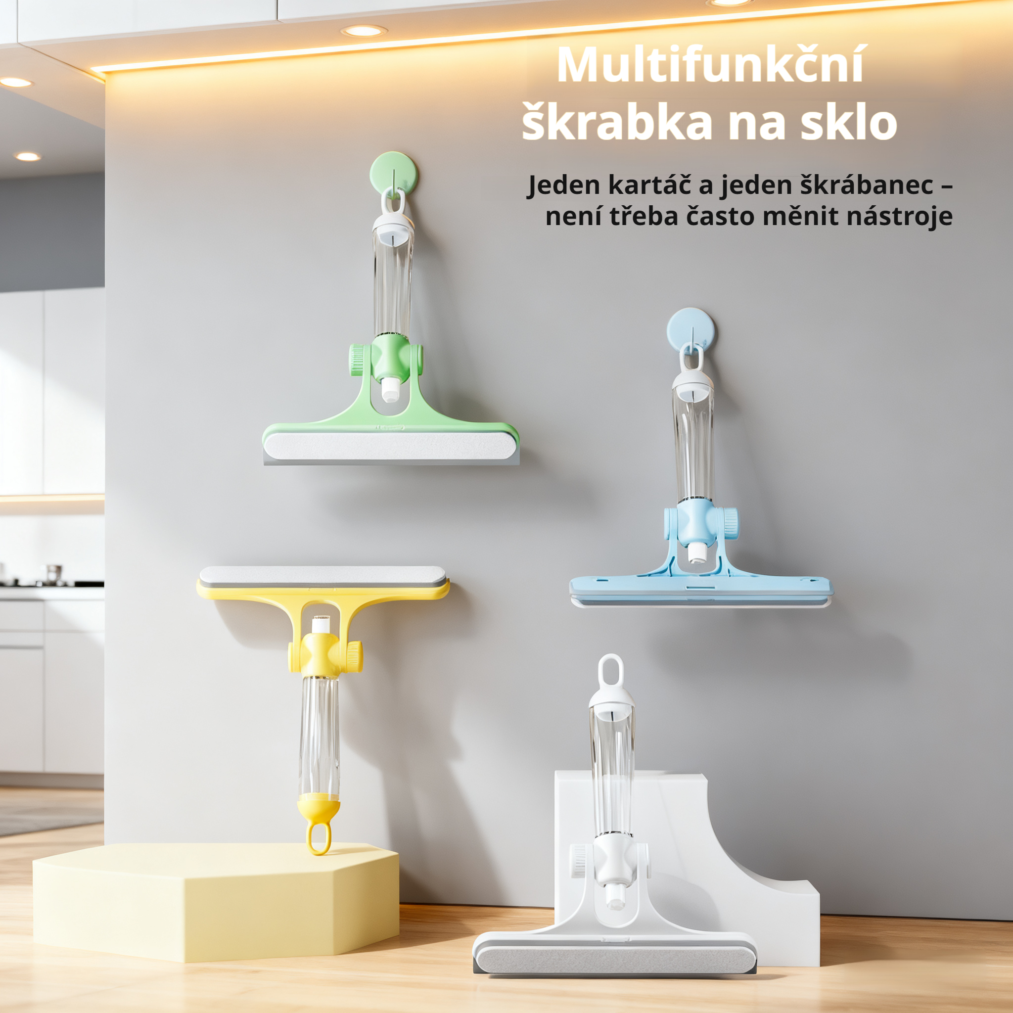 Multifunkční stěrka na sklo se sprejem, 3 v 1