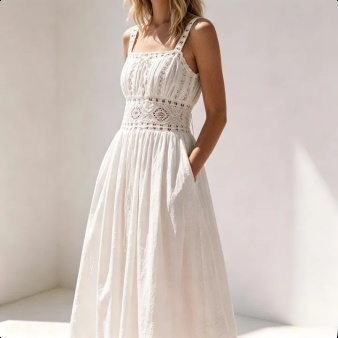 Damen Sommerkleid mit Rüschen und Stickerei