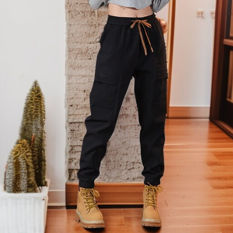 春メンズゆったりカーキワークパンツ カジュアルなドローストリングパンツ