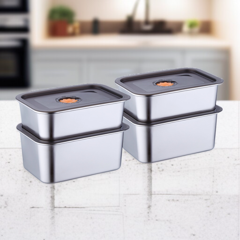 厚みのあるステンレス製冷蔵庫用食品保存容器