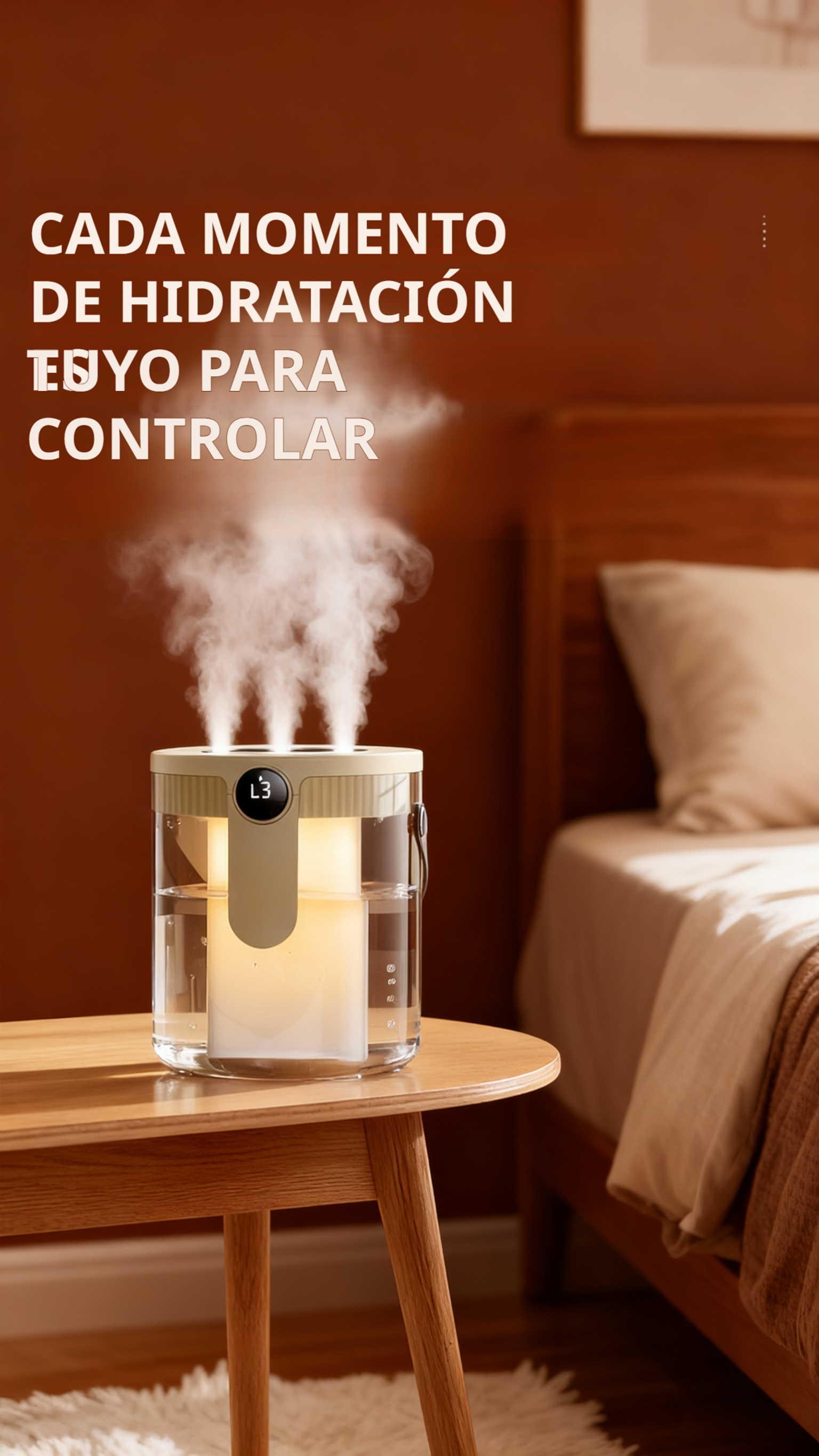 Uso del mini humidificador en dormitorio moderno