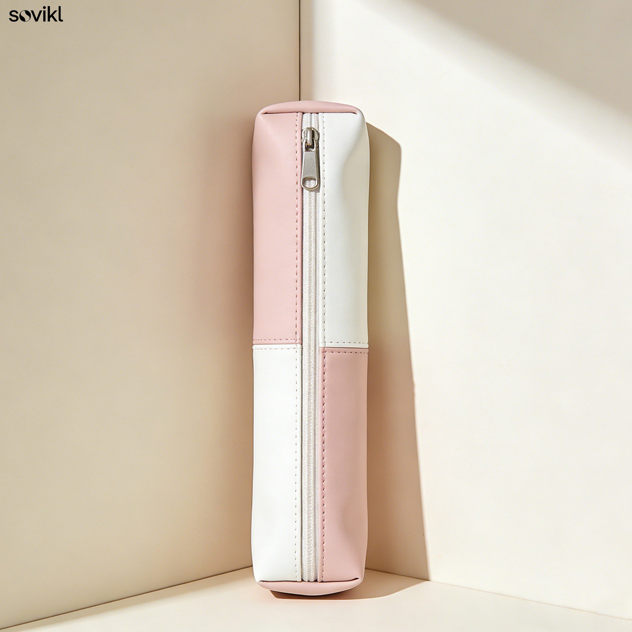 Pink and white color-blocked pencil cases (5 pieces)