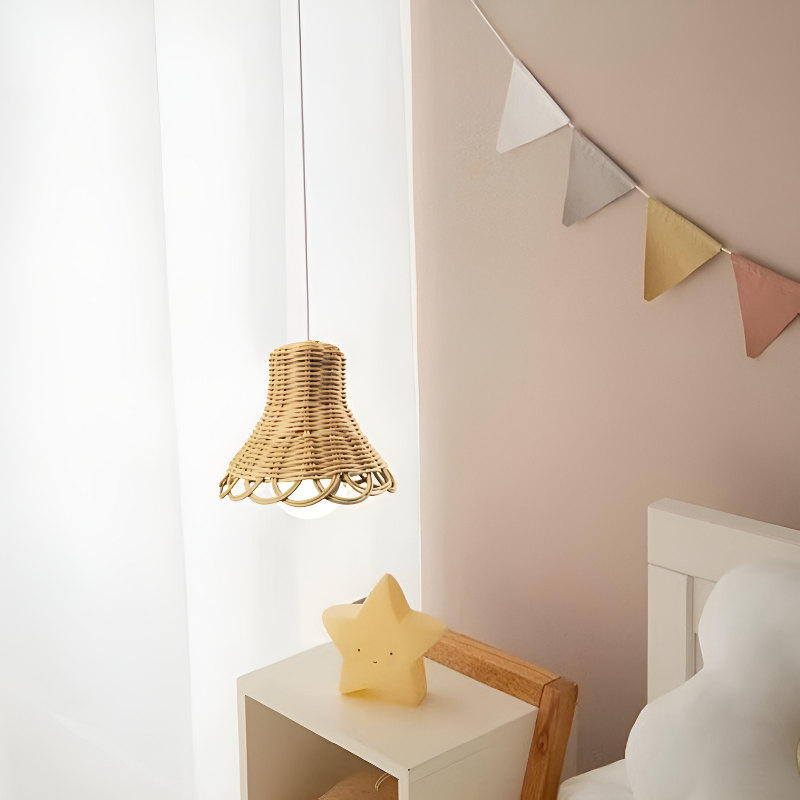 Lámpara colgante artesanal de ratán para fotografía y decoración