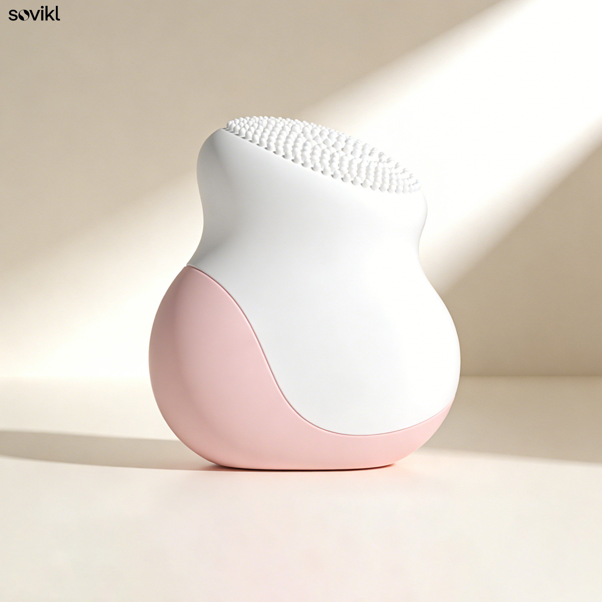 Pink and white facial cleansing device close-up