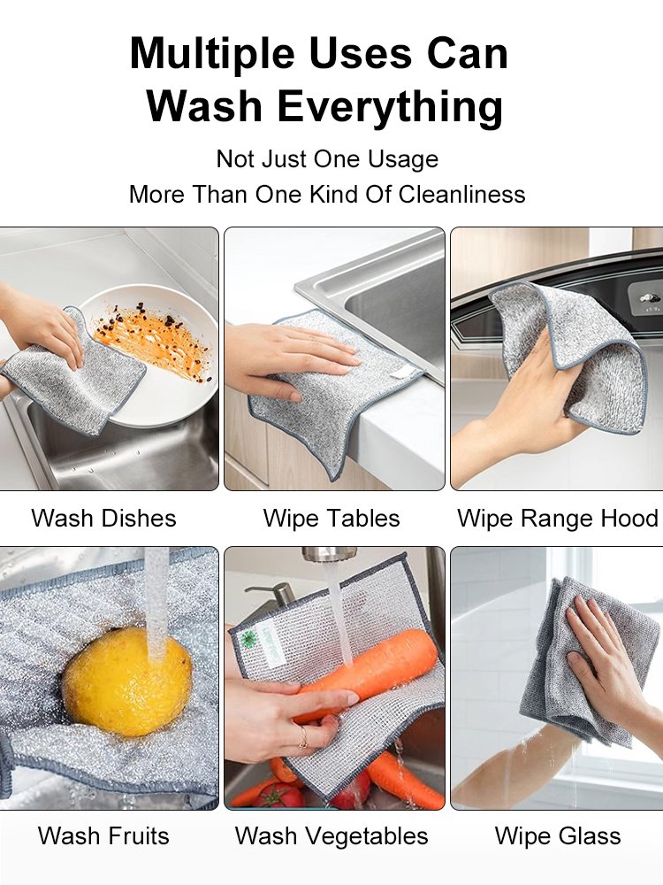 【Powerful Stain Removal】Double-Sided Silver Fiber Bamboo Charcoal Cleaning Cloth