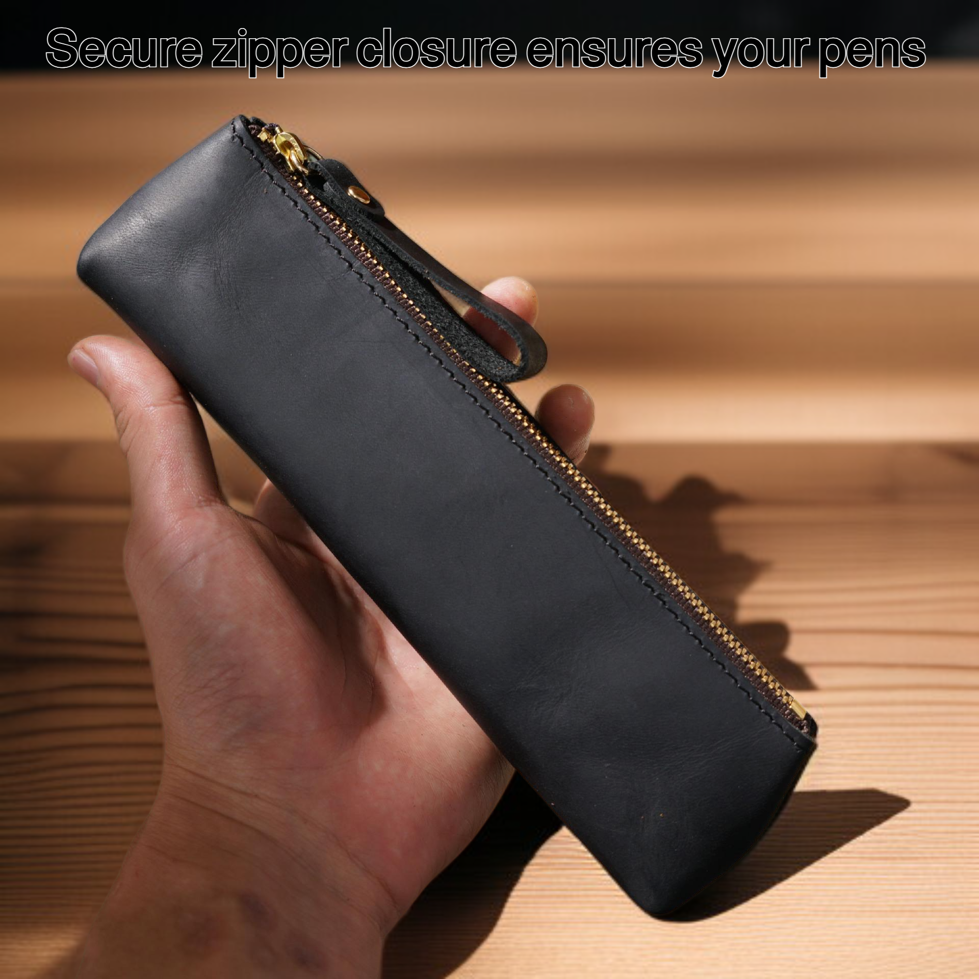 New retro crazy horse leather zipper pencil case