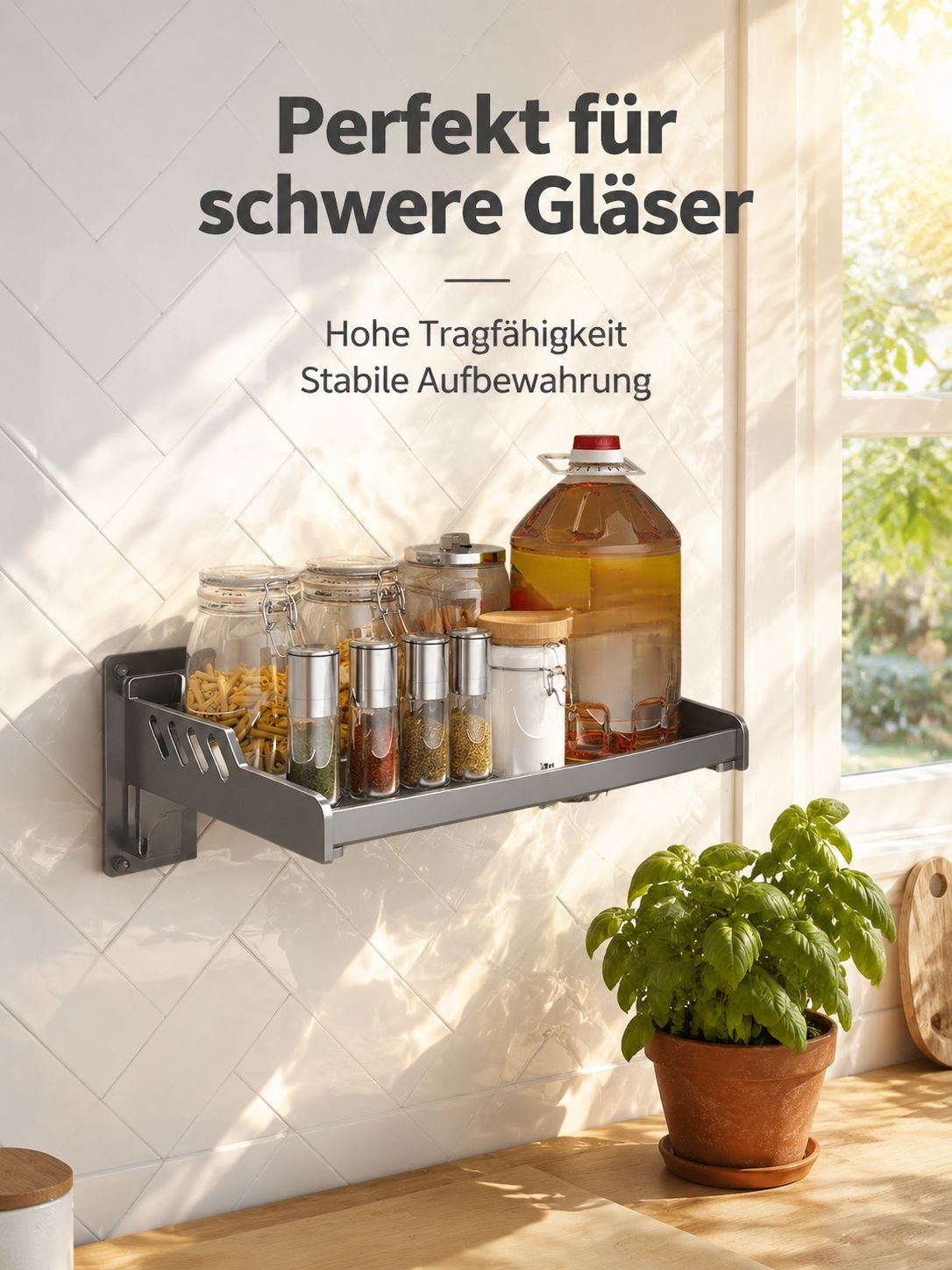 Dekoratives Küchenwandregal für eine aufgeräumte Arbeitsfläche