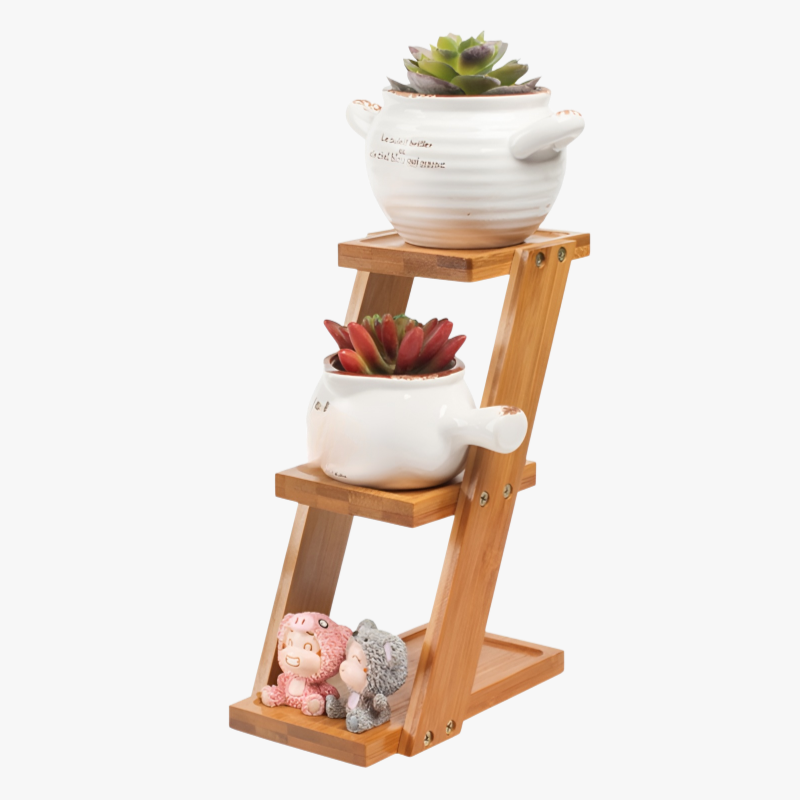 25*10*18cm デスクトップフラワースタンド 小さな植木鉢用植物スタンド 竹製 小さな鉢植え植物に最適