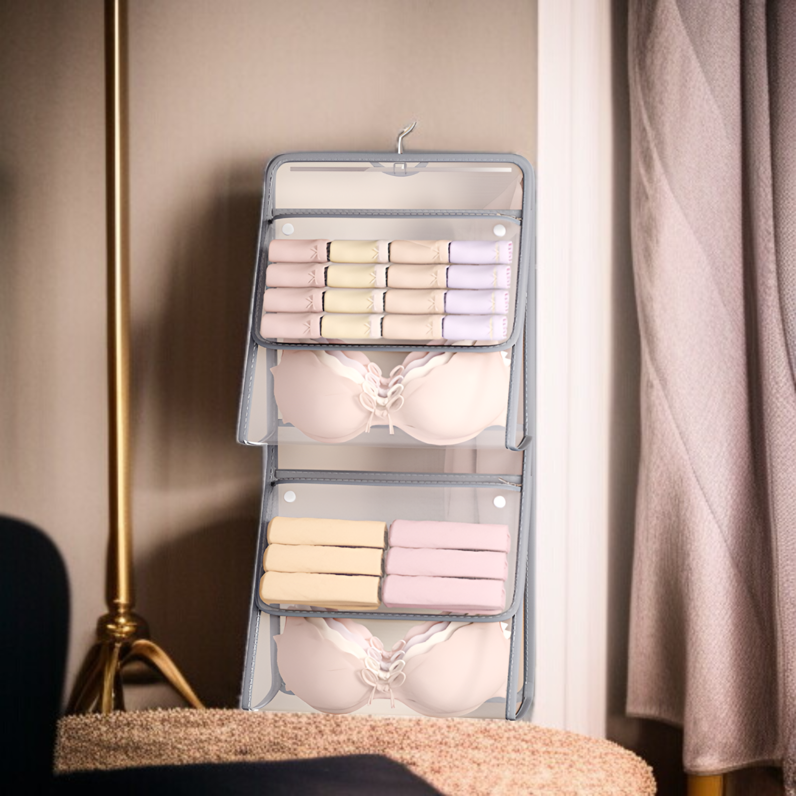 下着収納バッグ 寮のドアに掛けるネットポケット収納バッグ アーティファクトワードローブ 下着 靴下収納 吊り下げバッグ