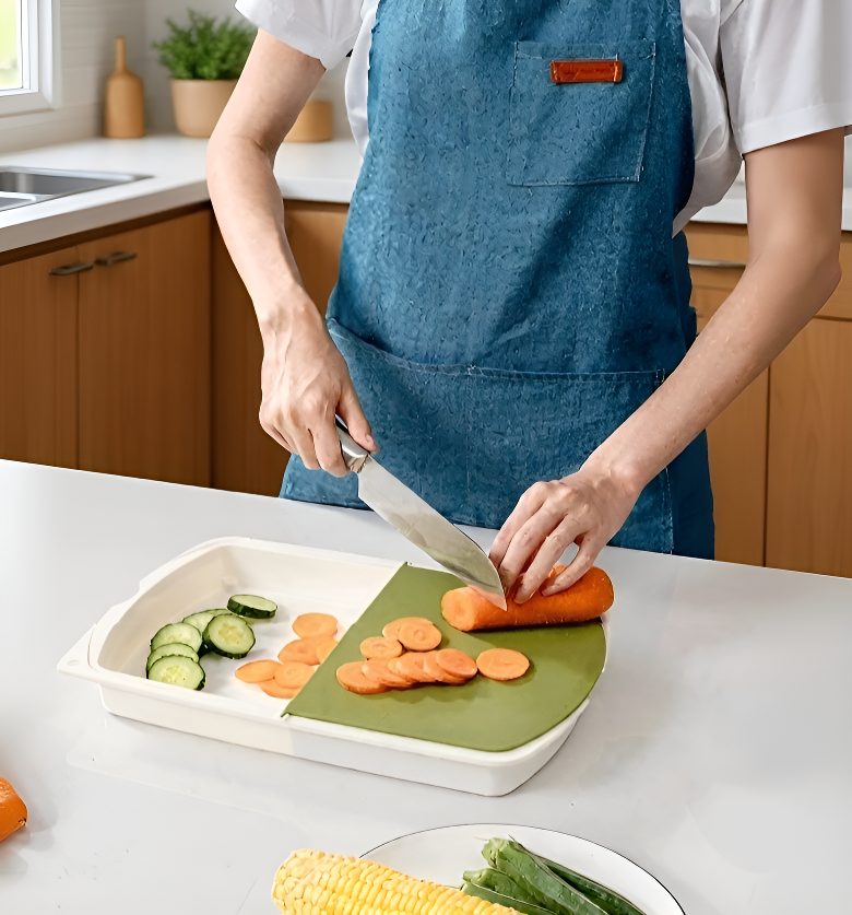 フリップトップ機能を開いた状態のまな板