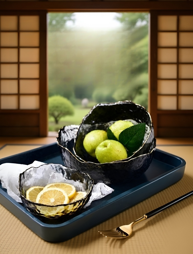 Stylish clear glass bowl with gold accent for serving