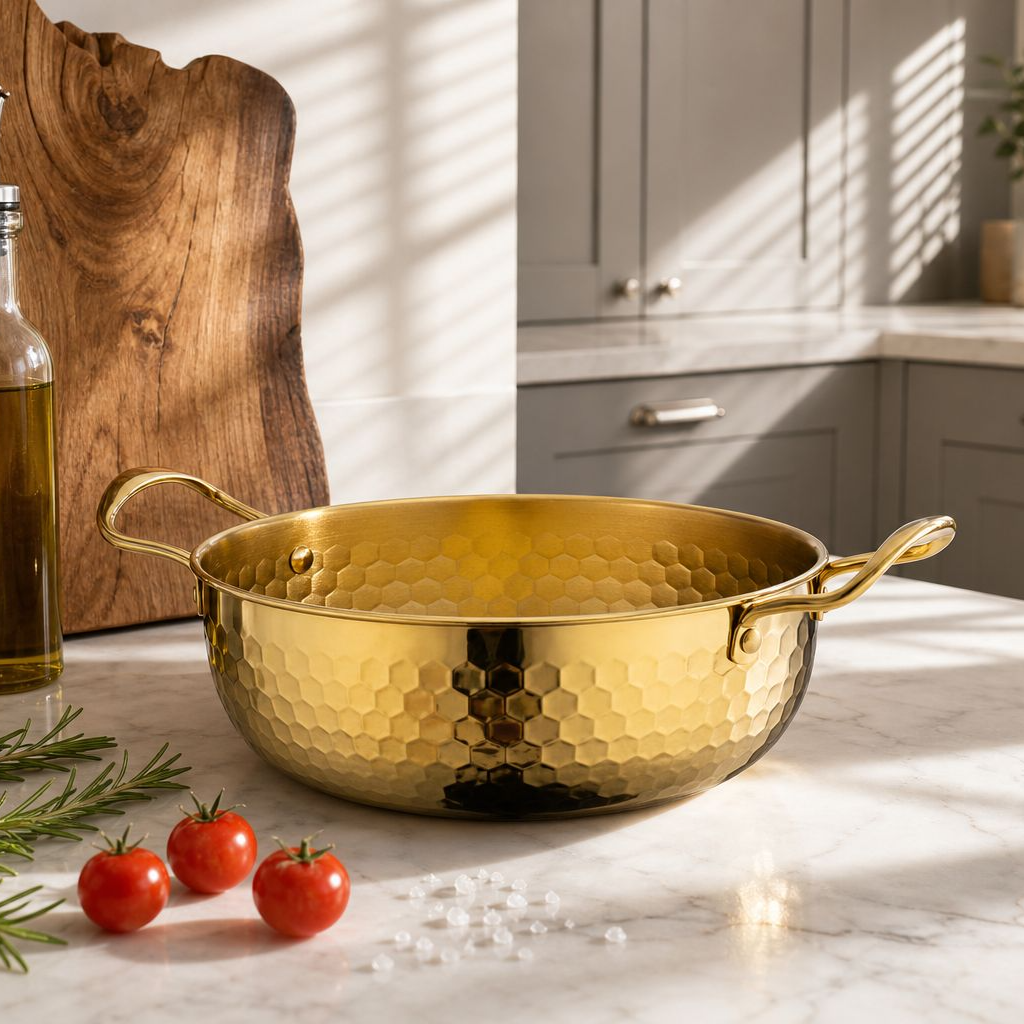 multifunction Soup pot frying pan Induction cooker Durable Gold Hammered on both ears Golden Noodle 