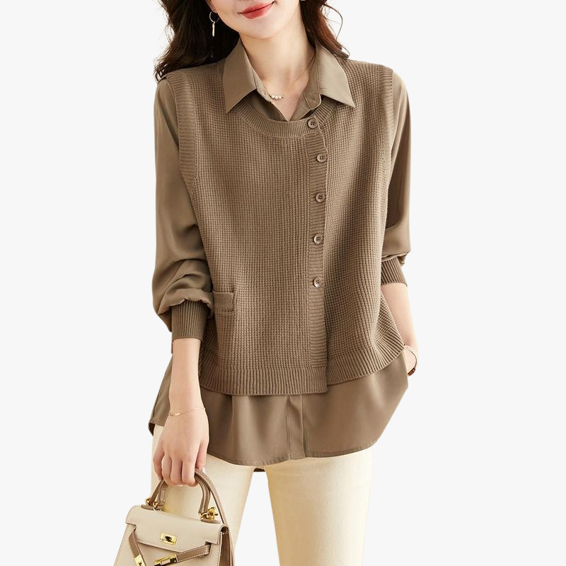 가을 여성 스웨터 페이크 투피스 고급스러운 스타일