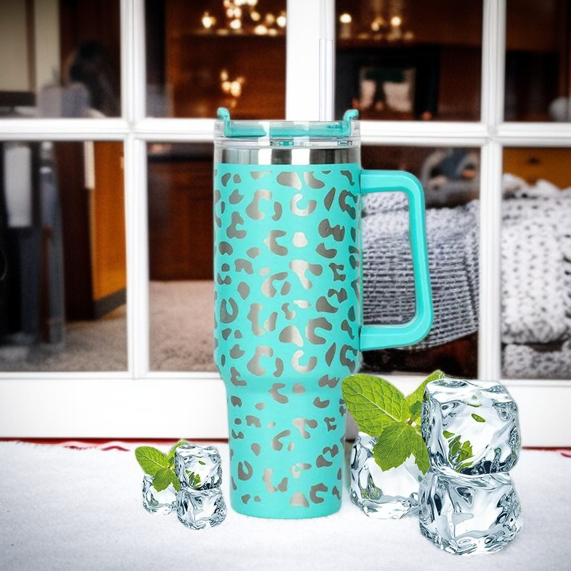 كوب ماء معزول من الفولاذ المقاوم للصدأ بسعة كبيرة، تصميم عصري بطبعة الفهد، هدية مثالية لعيد الميلاد