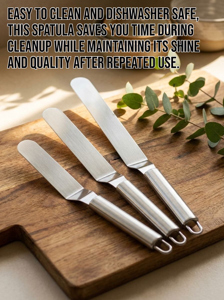 Close-up of stainless steel spatula blade and handle