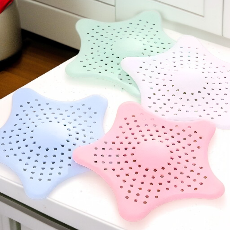شبكة تصفية سيليكون مضادة للانسداد للمطبخ والحمام، مصيدة شعر على شكل نجمة