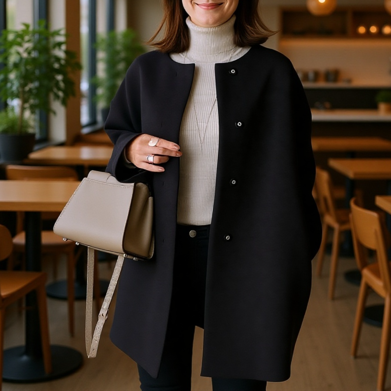 【Brelia-jp】上質なゆったりとした和風ストレートカットコート、レディース、秋冬、上品な無地、シンプルなウールオーバーコート。