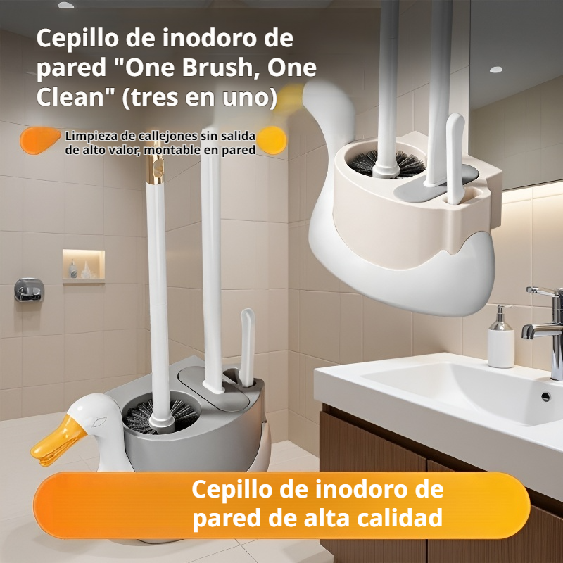 Cepillo de inodoro 3 en 1 Cisne Blanco con soporte de pared, juego para baño