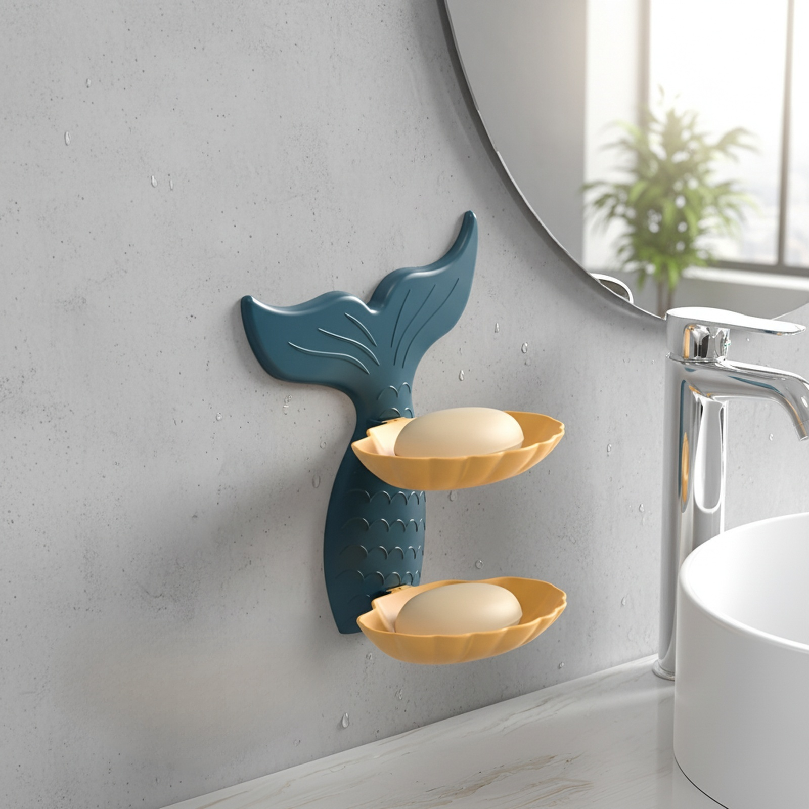 Repisa de baño para jabón de dos niveles con ventosa, instalación fácil sin taladro