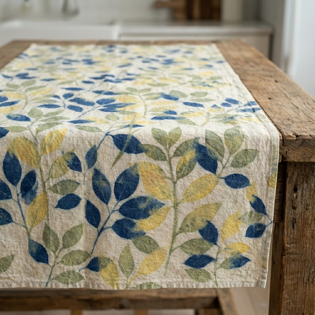 Détail d'une impression botanique artistique sur toile textile