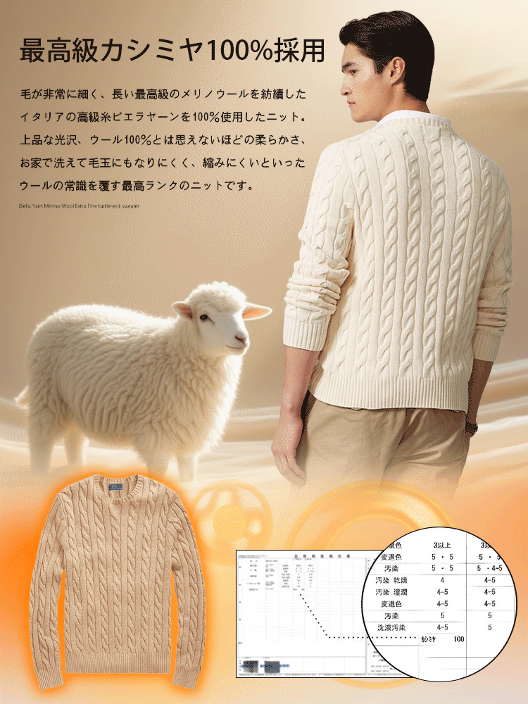 【正規販売店、100%正規品保】ユニセックス クルーネック ケーブル編み ロゴ刺繍セーター