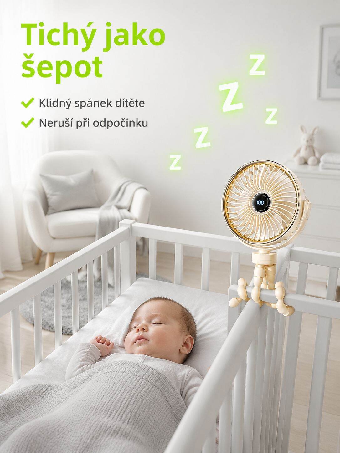 Ventilátor chobotnice s USB nabíjením